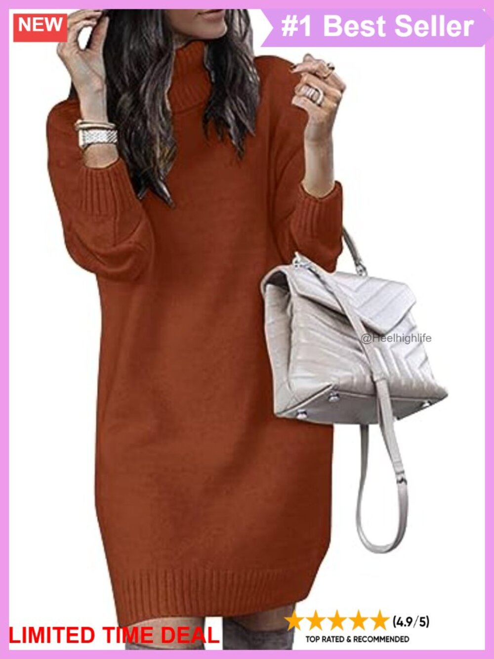 Turtleneck Sweater Dress Oversized Long Sleeve Knit Pullover Mini